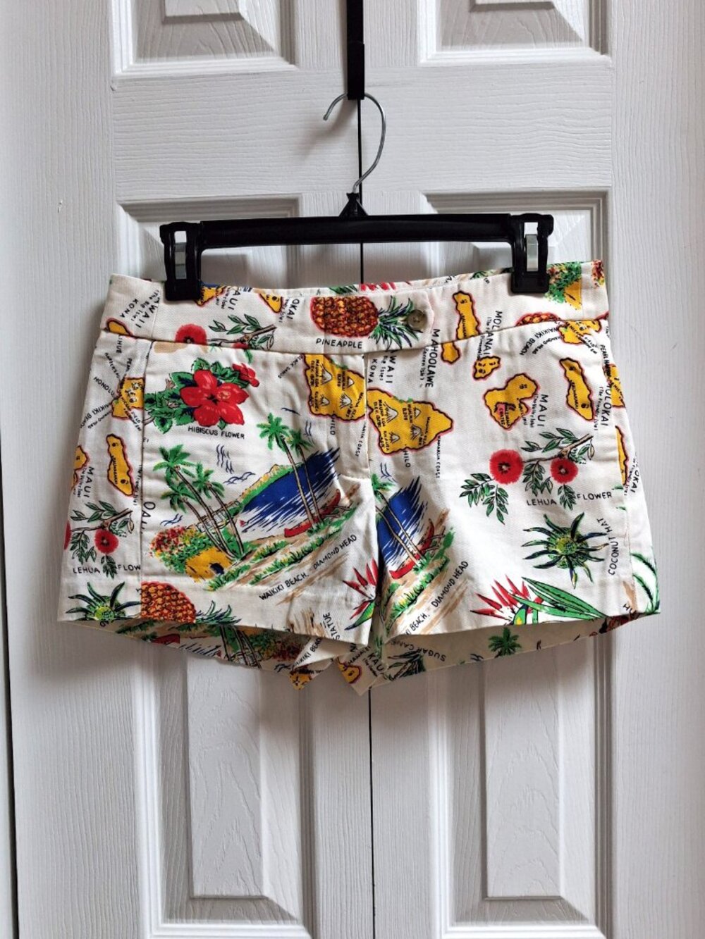 J CREW Cream Hawaii Print City Fit Chino Shorts sz 0